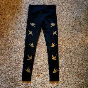 Noli Yoga Pant - Black with Gold Foil Birds